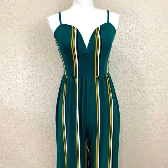 Express Pants Jumpsuits Express Green Striped Jumpsuit Size